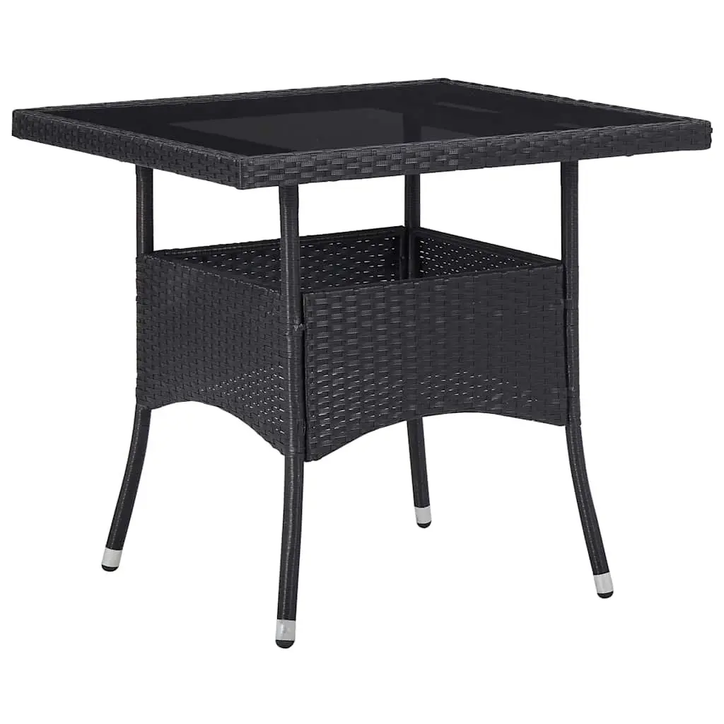5 Piece Outdoor Dining Set Black PE Rattan Steel Frame Glass Top Garden