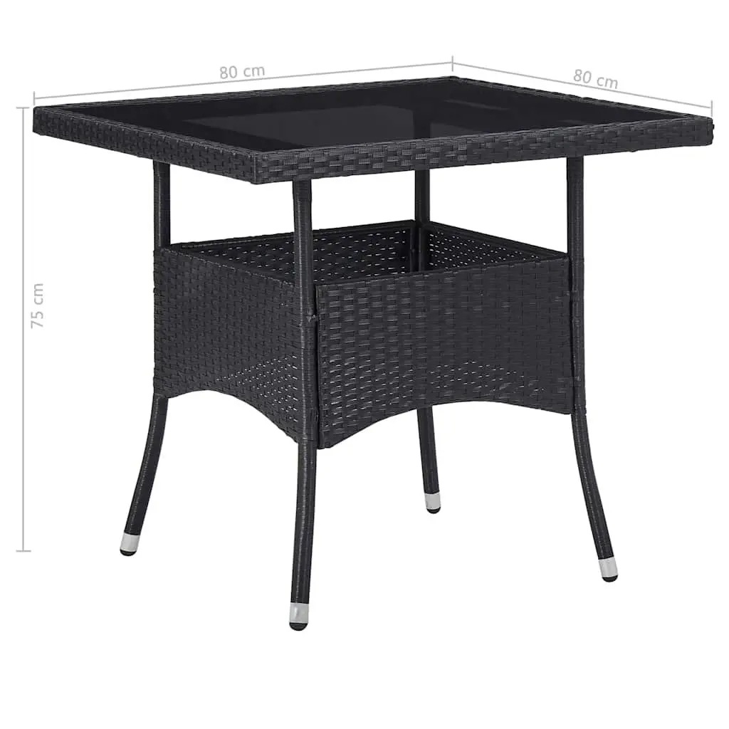 5 Piece Outdoor Dining Set Black PE Rattan Steel Frame Glass Top Garden