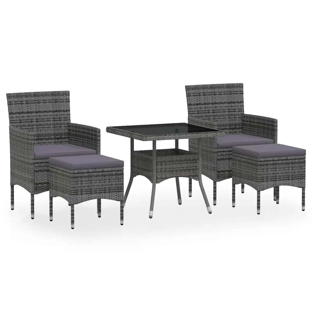 Garden Dining Set 5 Piece Outdoor Furniture Table Chairs Grey Rattan Tempered