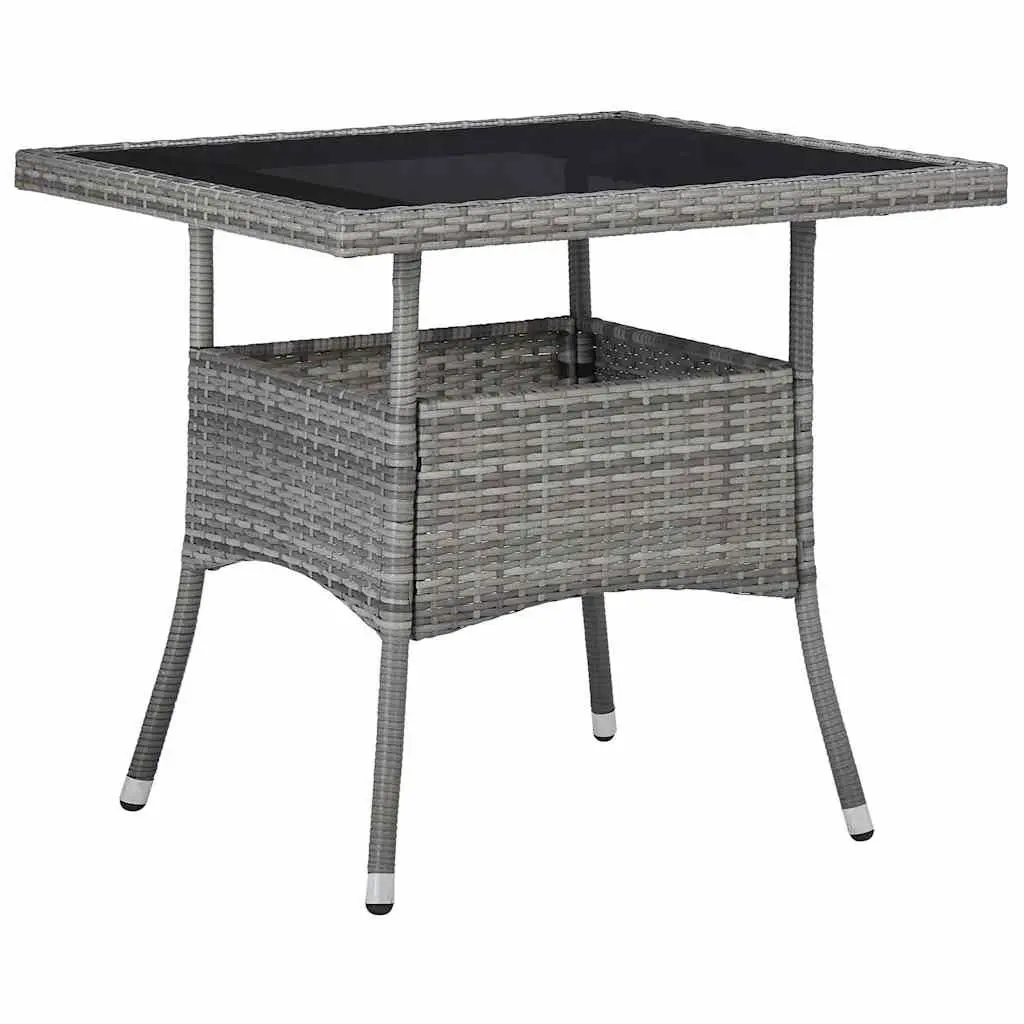 5 Piece Garden Dining Set Outdoor Grey Poly Rattan Tempered Glass Table Chairs