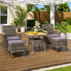 5-Piece Patio Dining Set: Acacia Wood & PE Rattan