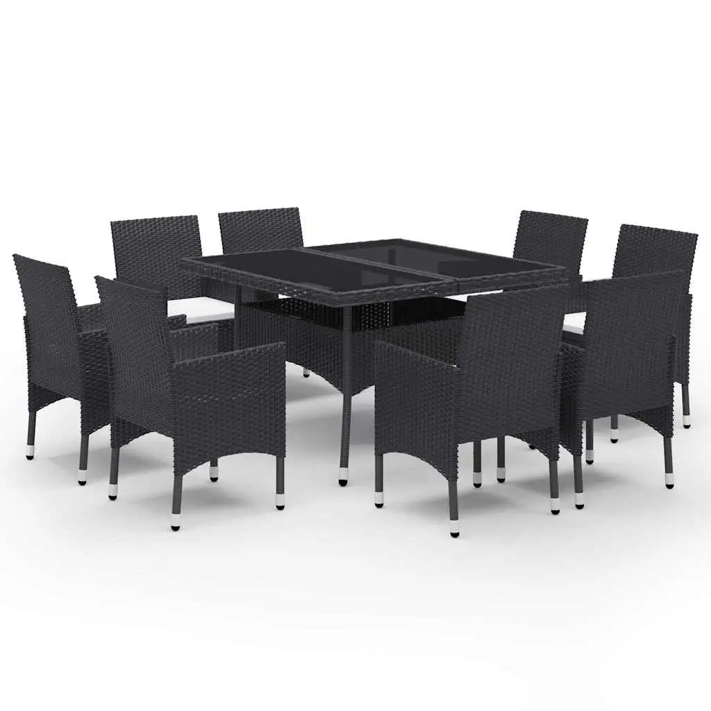 Outdoor Dining Set 9 Piece Garden Patio Table Chairs Glass Top Black Rattan