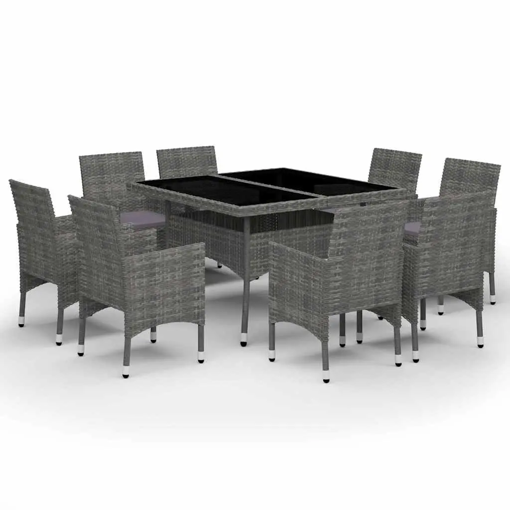Outdoor Dining Set 9 Piece Garden Furniture Grey PE Rattan Glass Table Chairs