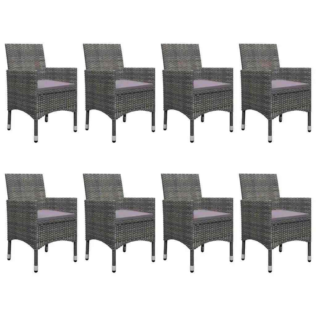 Outdoor Dining Set 9 Piece Garden Furniture Grey PE Rattan Glass Table Chairs