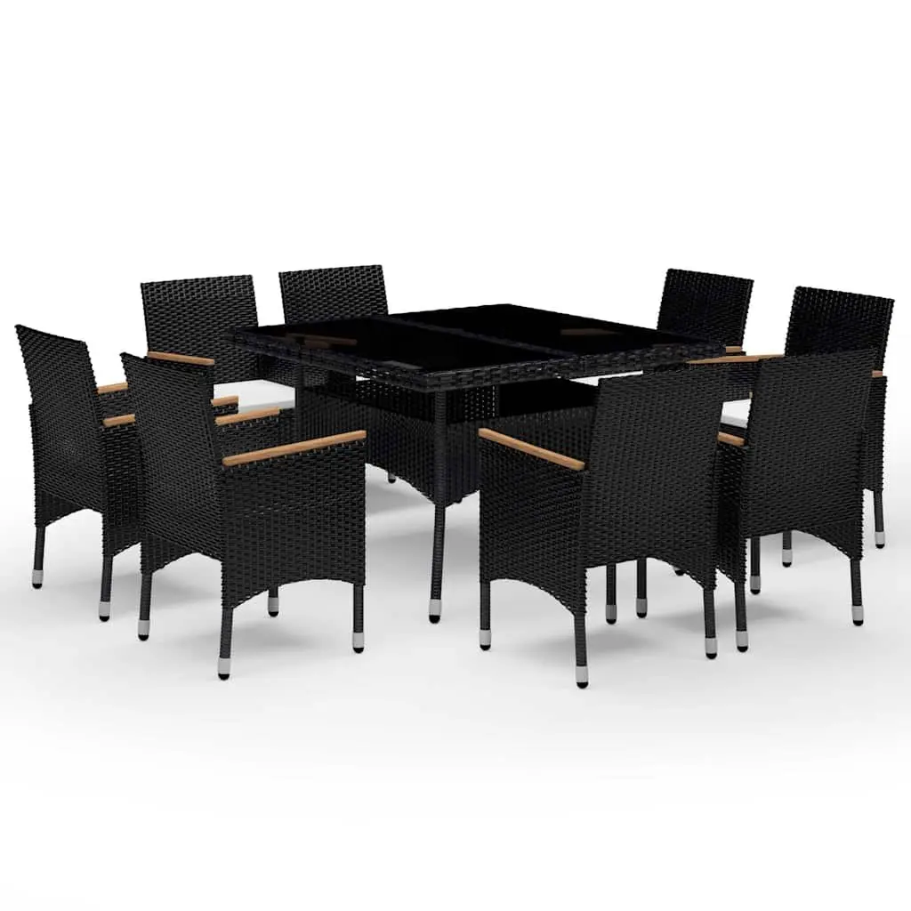 9 Piece Garden Dining Set Outdoor Furniture Poly Rattan Acacia Wood Black