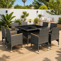 9-Piece Outdoor Dining Set - Steel Frame & PE Rattan