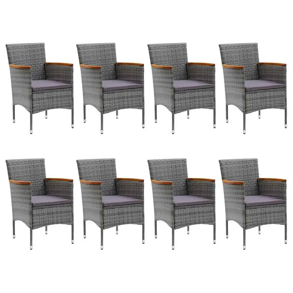 9 Piece Outdoor Dining Set Garden Patio Grey Poly Rattan Acacia Wood Furniture