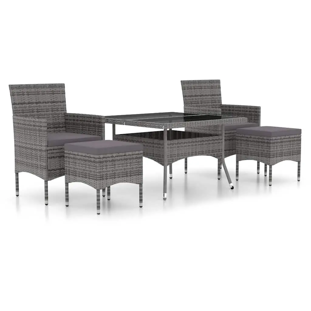 5 Piece Garden Dining Set Poly Rattan Tempered Glass Table Chairs Grey Outdoor