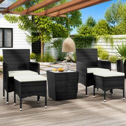 5-Piece Bistro Set: Poly Rattan Chairs & Glass Table