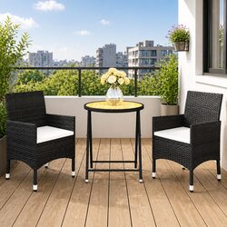 3 Piece Garden Bistro Set: Steel Frame, Acacia Top