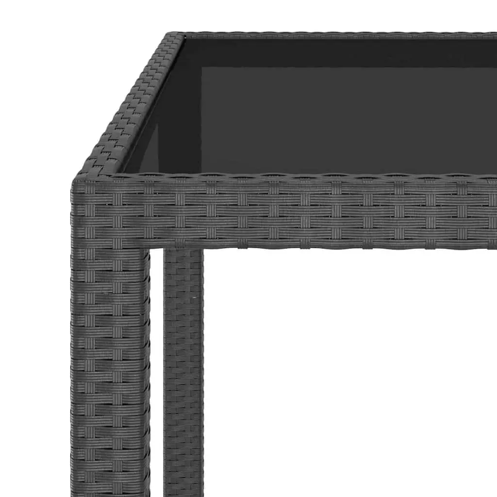 Garden Dining Set 3 Piece Outdoor Use Black Rattan Chairs Table with Tempered Glass