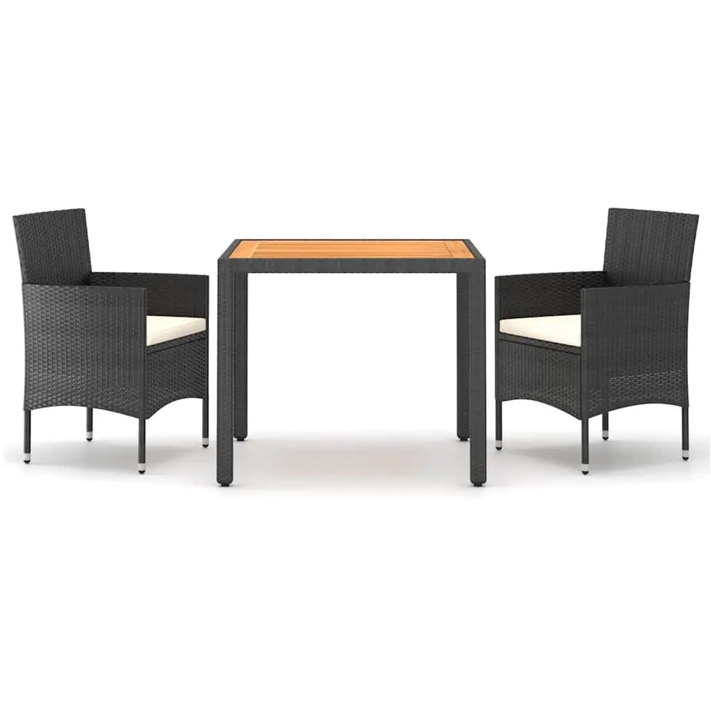 3 Piece Garden Dining Set Outdoor Furniture Table Chairs PE Rattan Acacia Wood