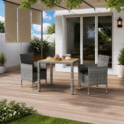 3-Piece Grey Outdoor Dining Set: Steel, Rattan, Acacia