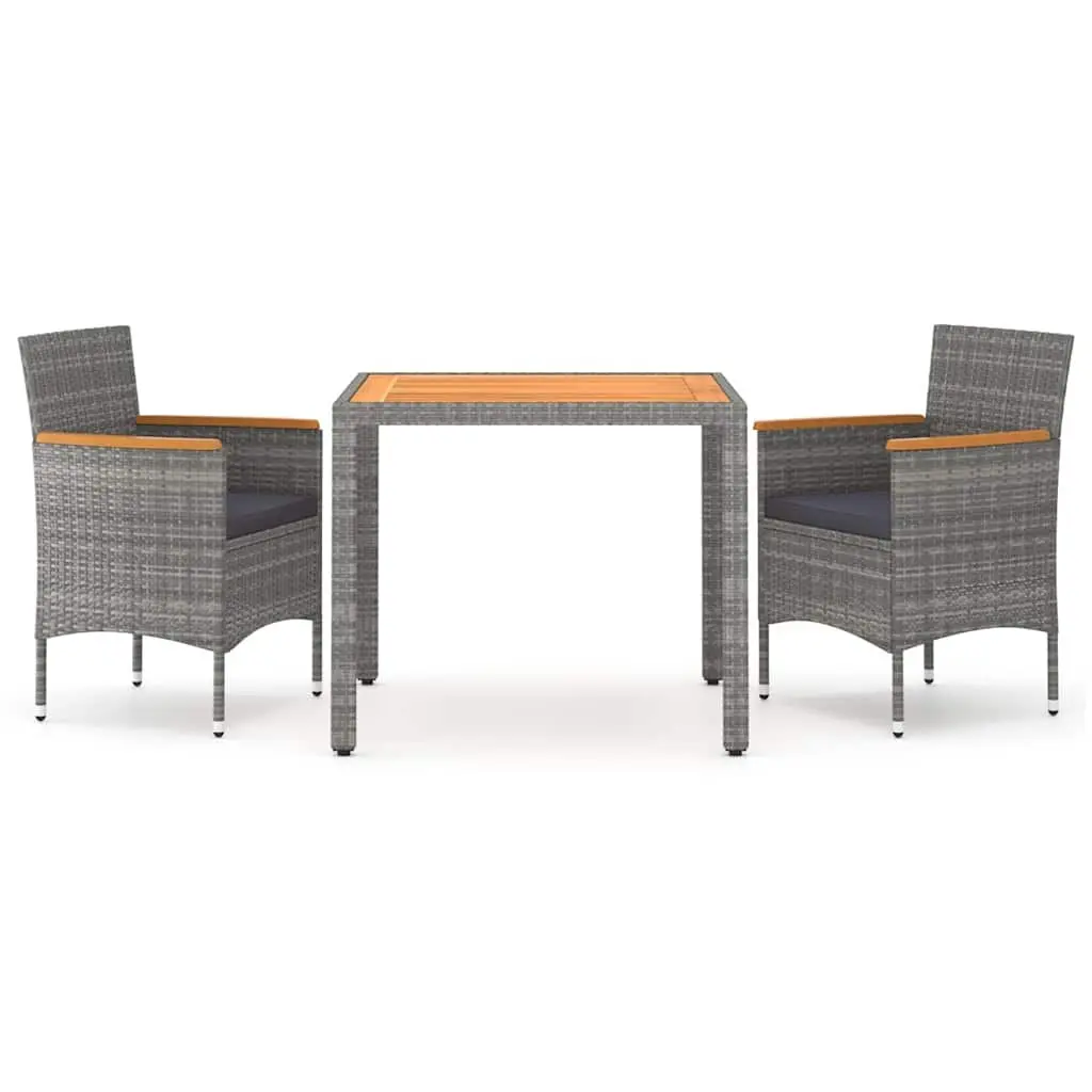 Garden Dining Set Outdoor Use 3 Piece Grey Rattan Wood Table Chairs