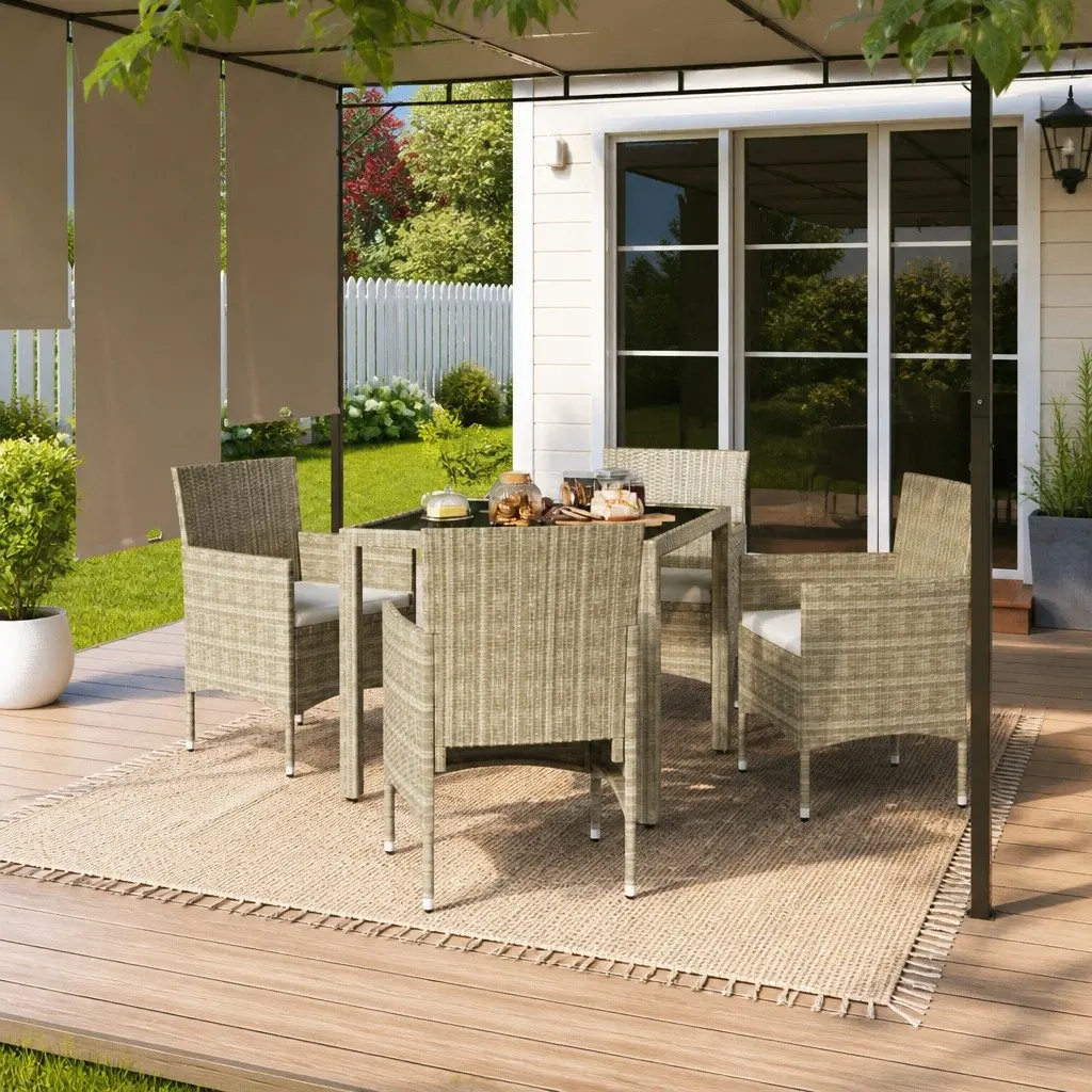 Outdoor Garden Dining Table Set 5 Piece Poly Rattan Chairs Beige