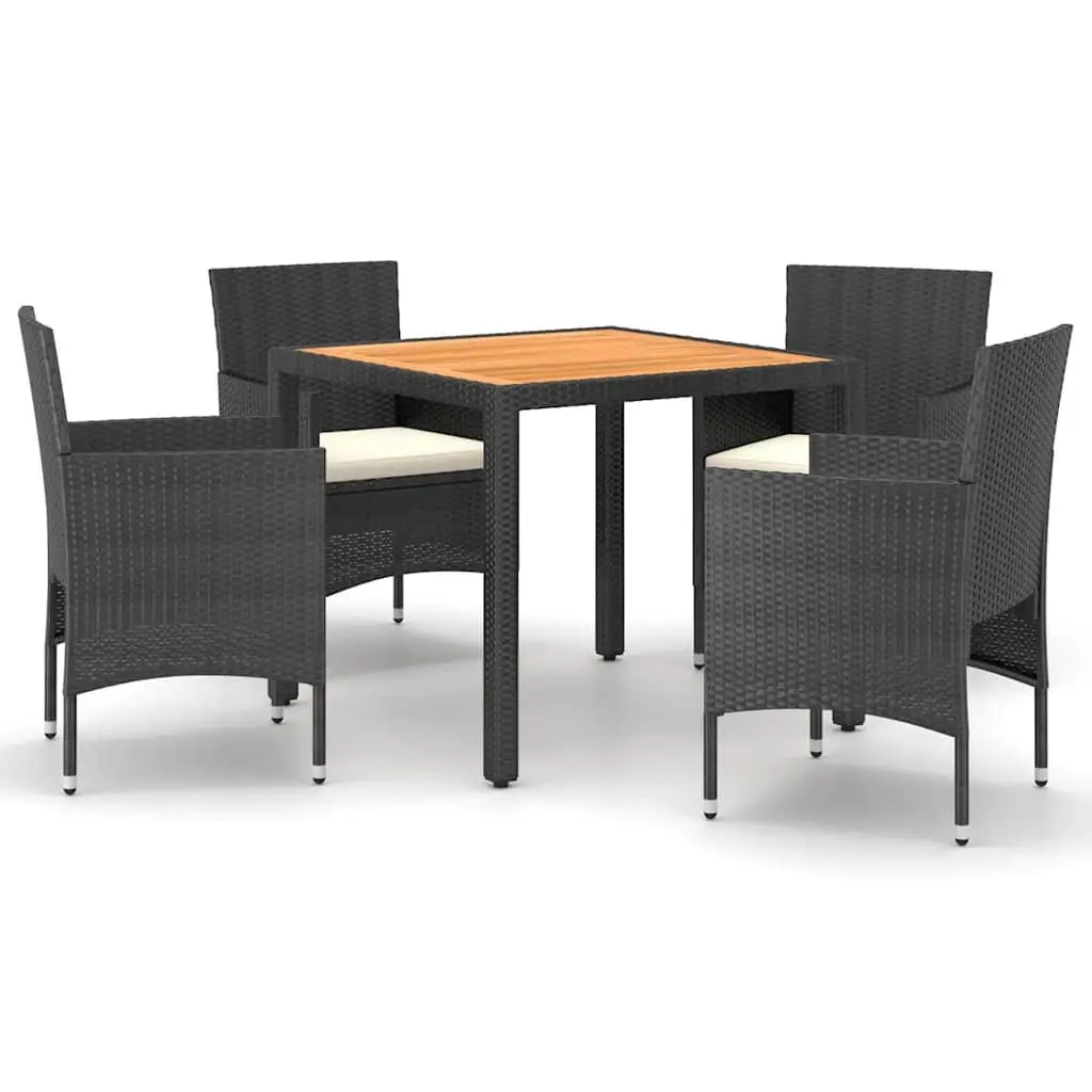 5 Piece Garden Dining Set Outdoor Table Chairs PE Rattan Steel Frame Acacia Top