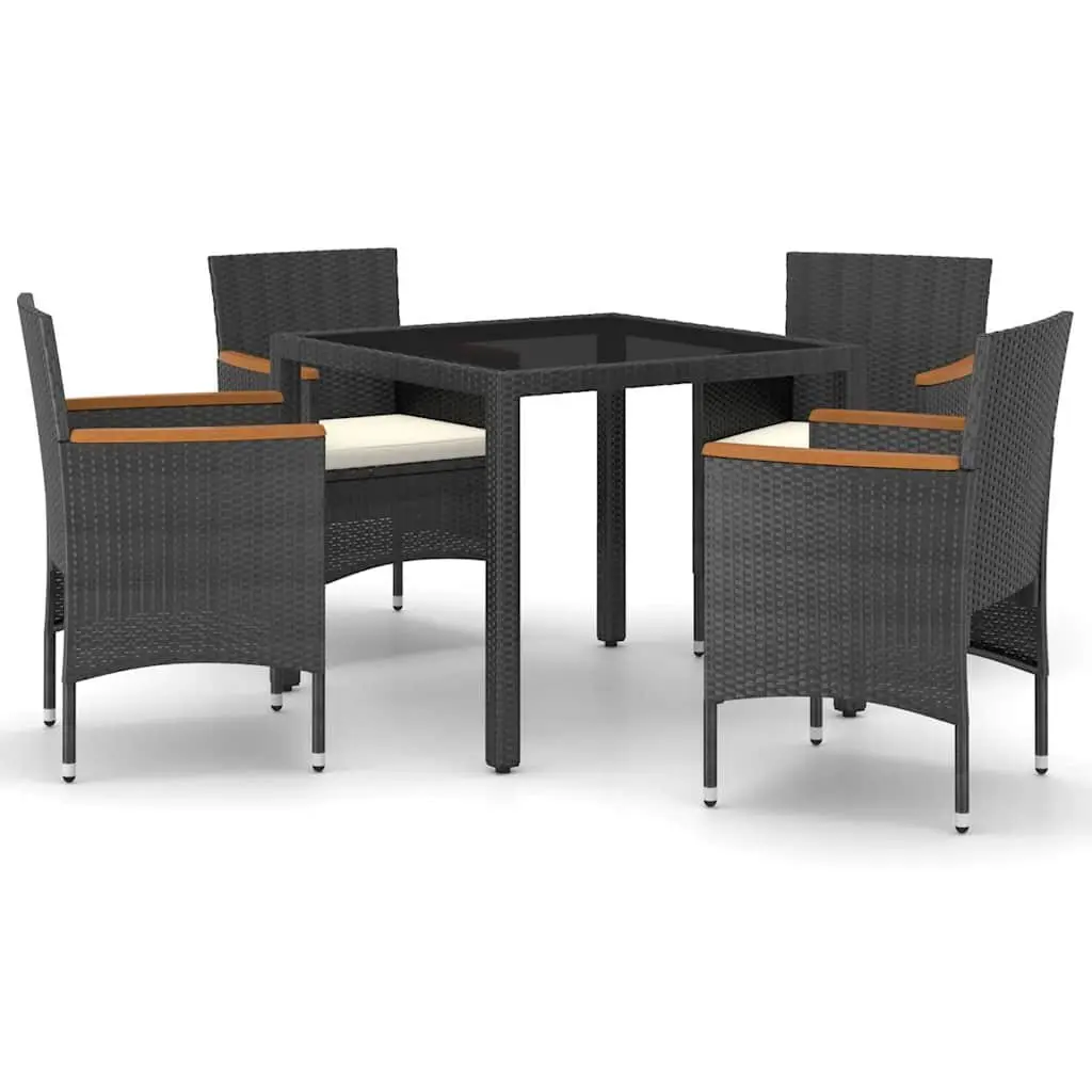 Garden Dining Set Outdoor Furniture 5 Piece Black Rattan Chairs Table Glass Top