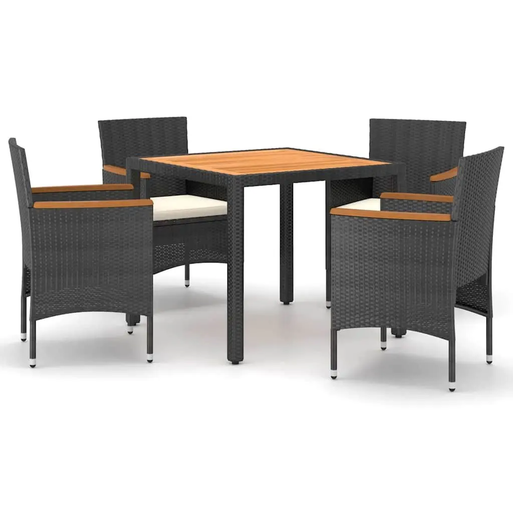 5 Piece Garden Dining Set Outdoor Patio Furniture Black PE Rattan Acacia Wood