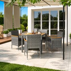 5 Piece Outdoor Dining Set: Grey, Acacia Wood & Steel