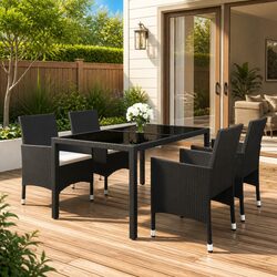 5 Piece Outdoor Dining Set: Black, 1 Table & 4 Chairs