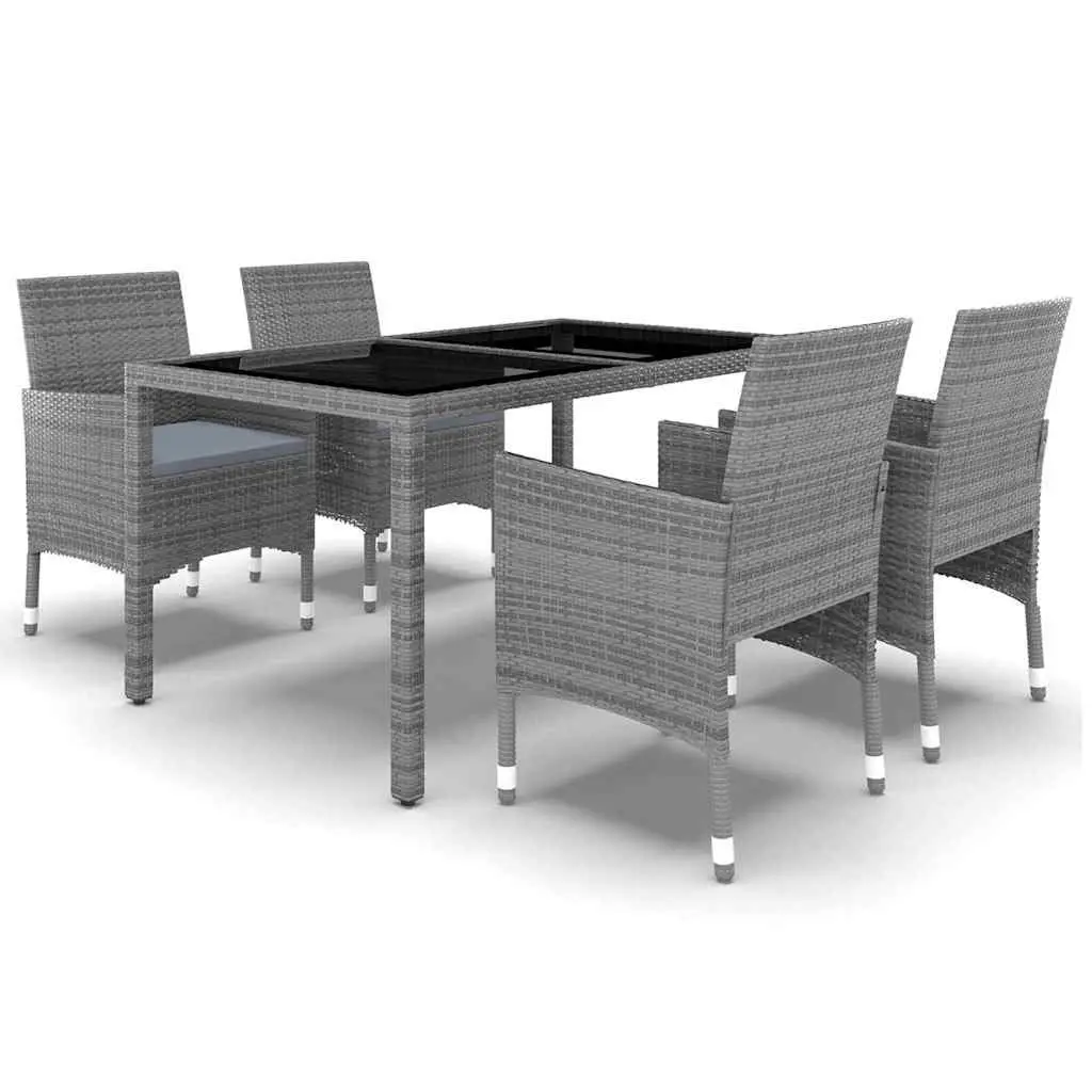 5 Piece Garden Dining Set Outdoor Patio Grey Rattan Table Chairs Tempered Glass