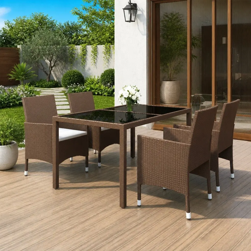 5 Piece Garden Dining Set Outdoor Patio Furniture PE Rattan Glass Table Chairs