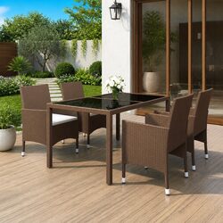 5 Piece Garden Dining Set Outdoor Patio Furniture PE Rattan Glass Table Chairs