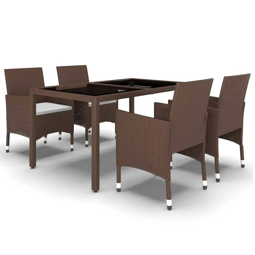 5 Piece Garden Dining Set Outdoor Patio Furniture PE Rattan Glass Table Chairs