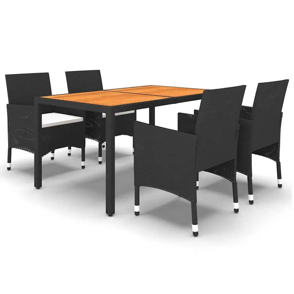 5 Piece Garden Dining Set Outdoor Patio Table Chairs PE Rattan Steel Frame Black