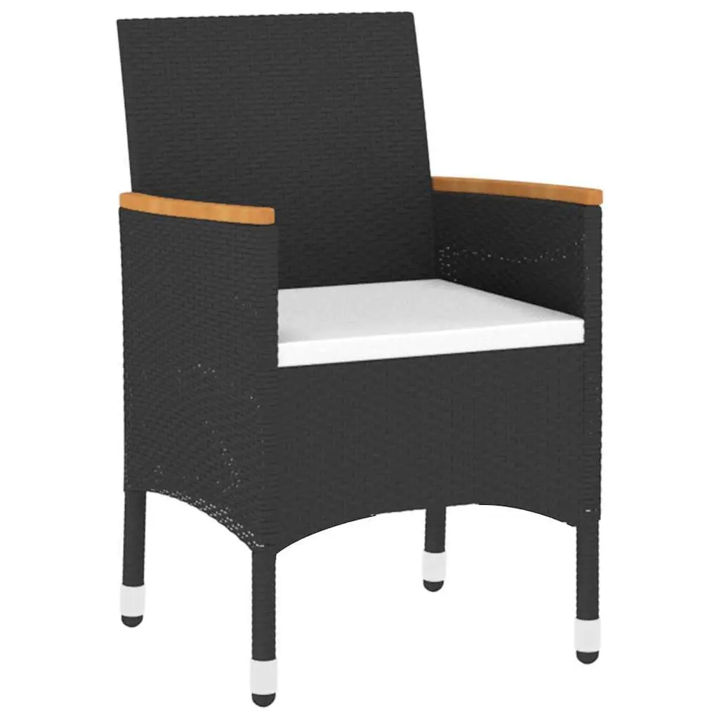 5 Piece Outdoor Garden Dining Set Poly Rattan Tempered Glass Table Chairs Black