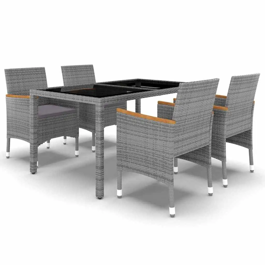 5-Piece Grey Rattan Garden Dining Set
