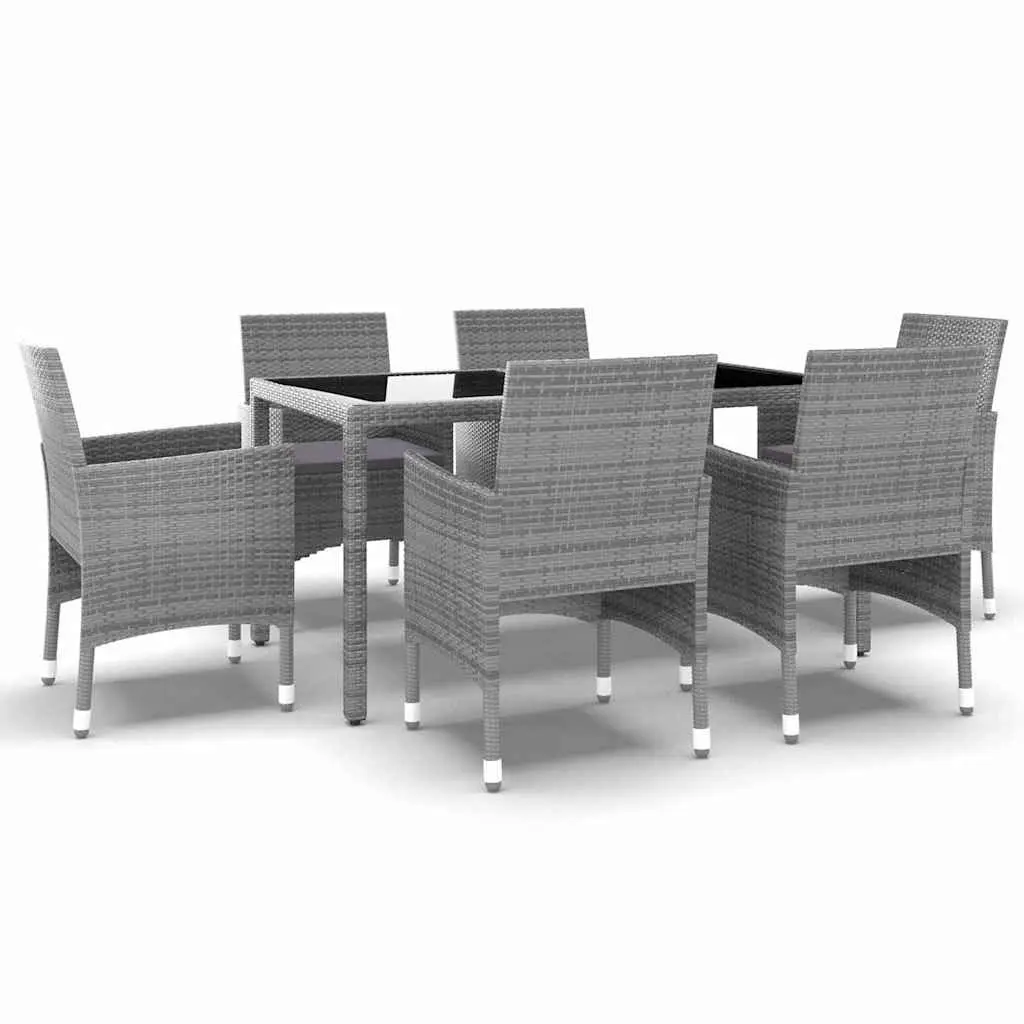 7 Piece Garden Dining Set Outdoor Patio Furniture Grey Rattan Tempered Glass