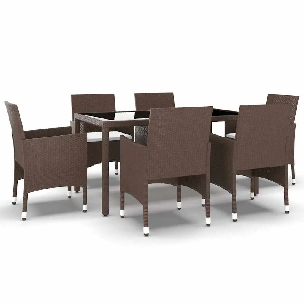 7 Piece Garden Dining Set PE Rattan Tempered Glass Table Patio Outdoor Furniture
