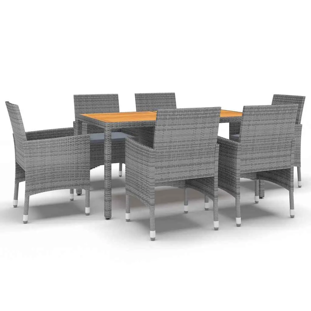 Garden Dining Set 7 Piece Outdoor Patio Furniture Grey Rattan Table and Chairs