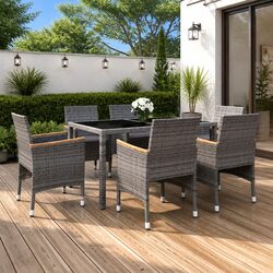 7 Piece Outdoor Dining Set Garden Patio Table Chairs PE Rattan Grey Furniture