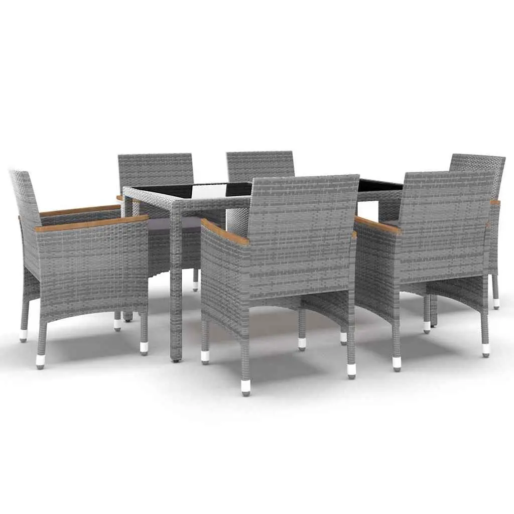 7 Piece Outdoor Dining Set Patio Garden Furniture Grey PE Rattan Table Chairs