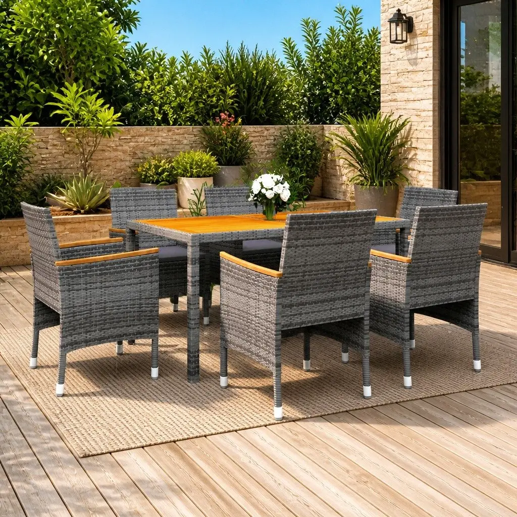 7 Piece Garden Dining Set Outdoor Patio Furniture Grey