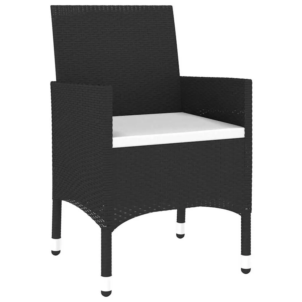7 Piece Garden Dining Set Patio Black Poly Rattan Tempered Glass Table Chairs