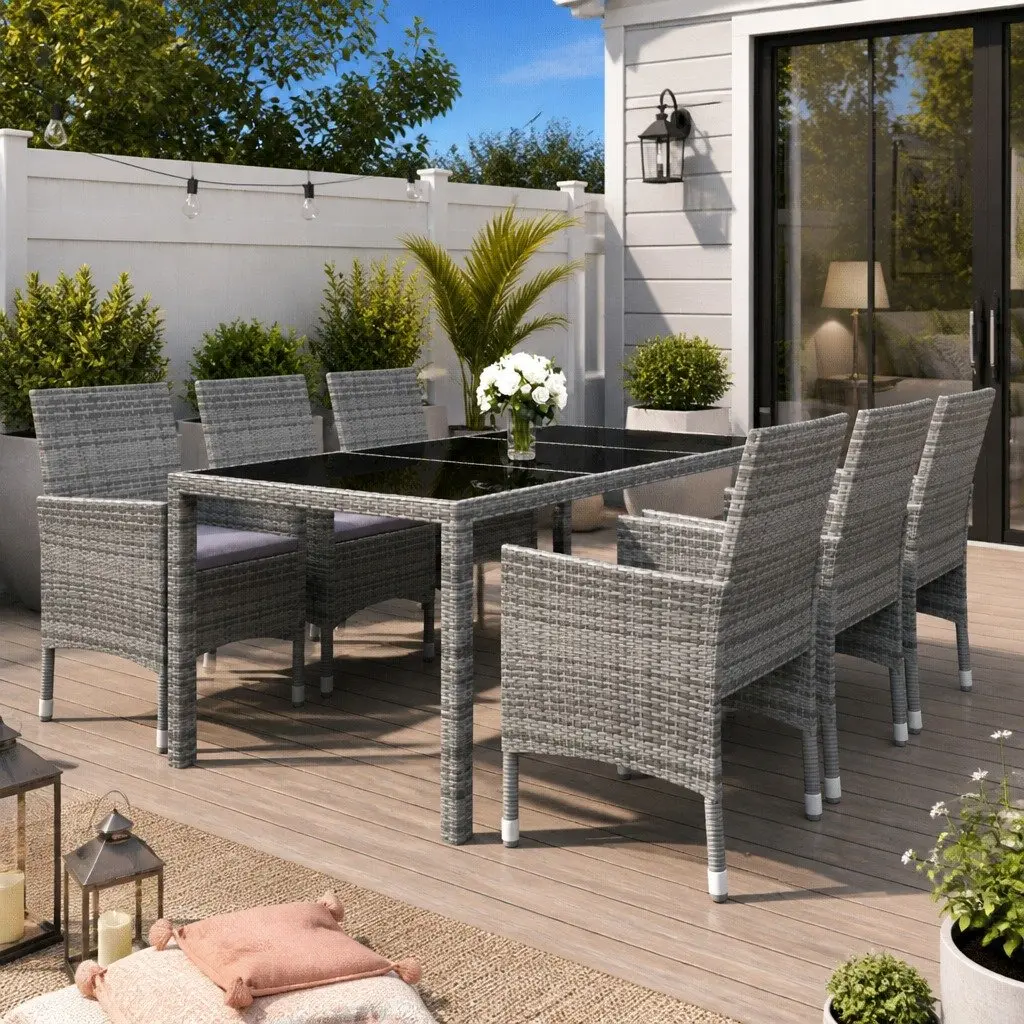 7 Piece Garden Dining Set Patio Outdoor Furniture Grey