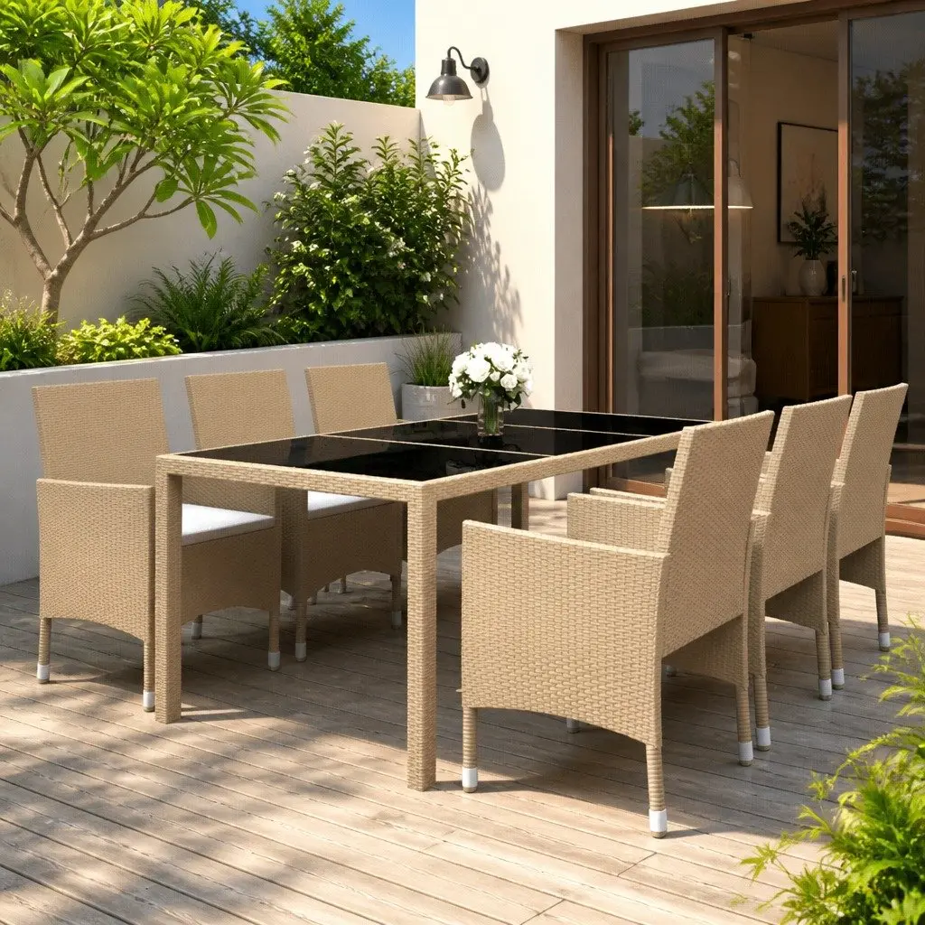7 Piece Outdoor Garden Dining Set Patio Use Beige