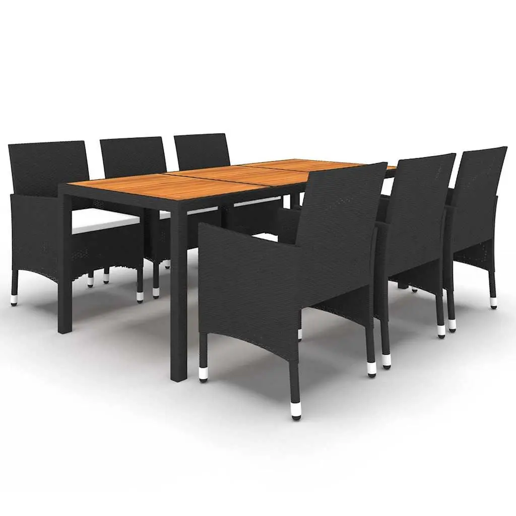 Garden Dining Set 7 Piece Outdoor Rattan Chairs Acacia Wood Table Black