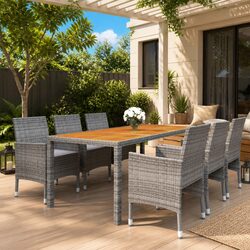 7 Piece Garden Dining Set Outdoor Patio Furniture Grey Rattan Table Chairs