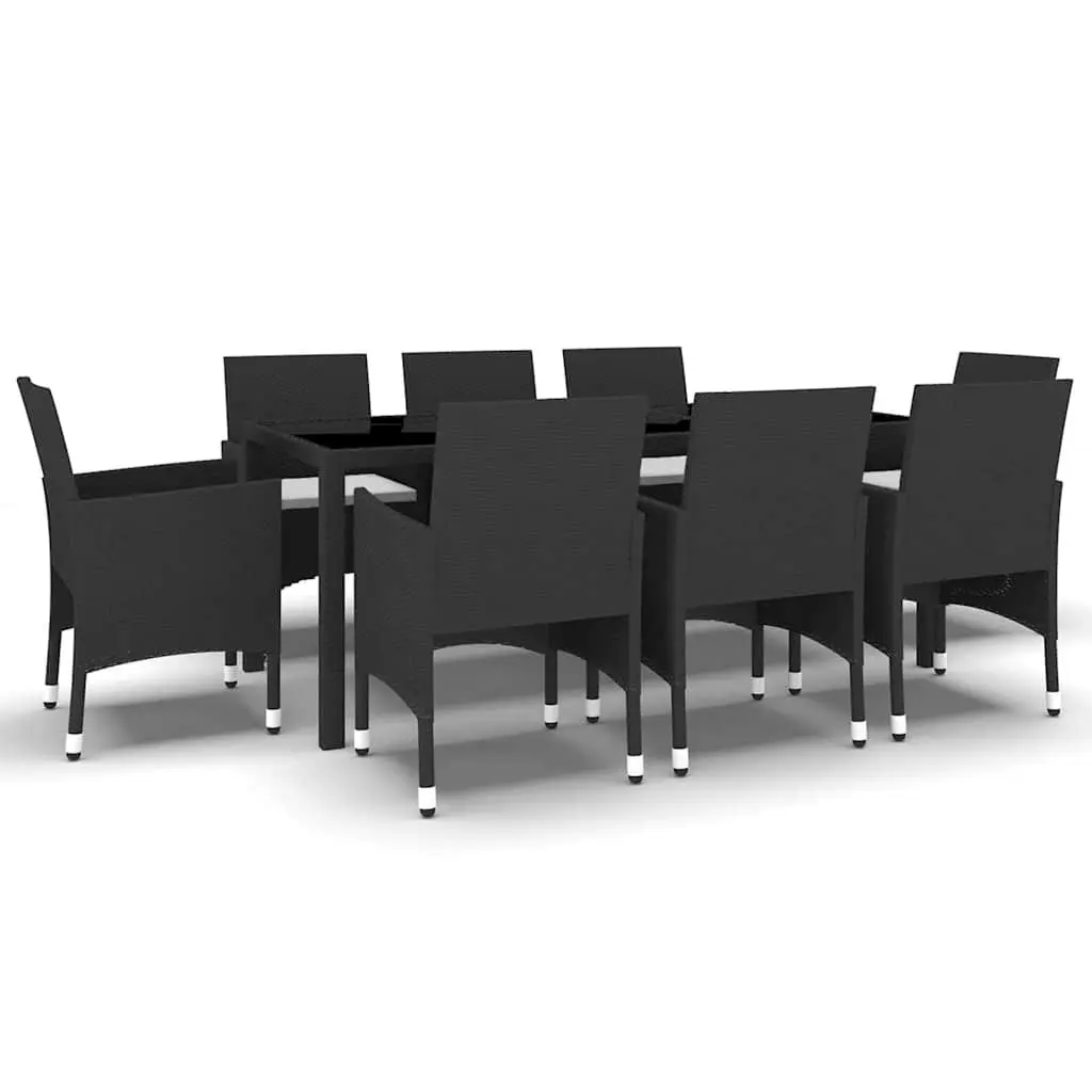 9 Piece Garden Dining Set Outdoor Patio Furniture Black PE Rattan Steel Frame
