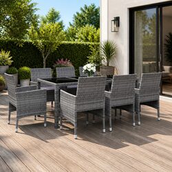 9-Piece Garden Dining Set: 1 Table, 8 Chairs & Cushions