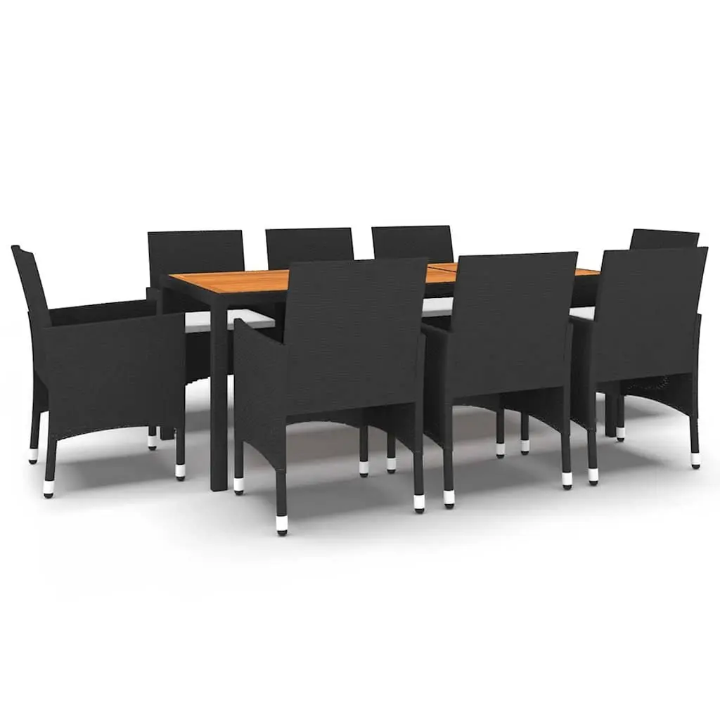 Garden Dining Set Outdoor Patio 9 Piece Table Chairs with Cushions Black