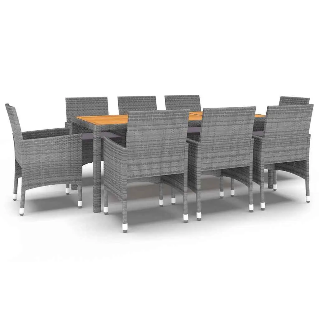 Outdoor Dining Set 9 Piece Grey PE Rattan Table and Cushioned Chairs for Patio and Garden