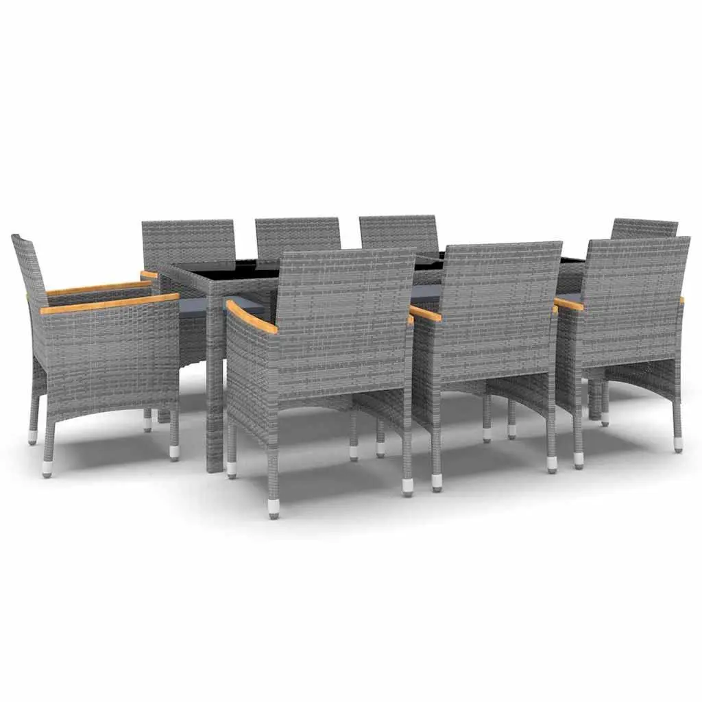 9 Piece Garden Dining Set Outdoor Patio Furniture Grey Poly Rattan with Tempered Glass