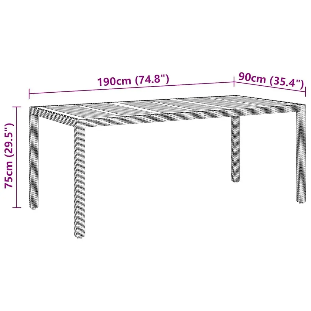 Outdoor Furniture Set 9 Piece Grey Rattan Cushioned Dining Chairs Acacia Wood Table Steel Frame