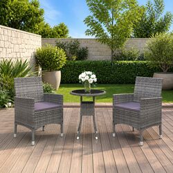 3-Piece Outdoor Dining Set with Steel Frame and Glass Top