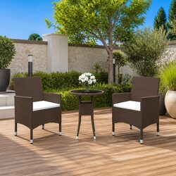 Garden Dining Set 3 Piece Outdoor Patio Furniture Brown PE Rattan Chairs Table